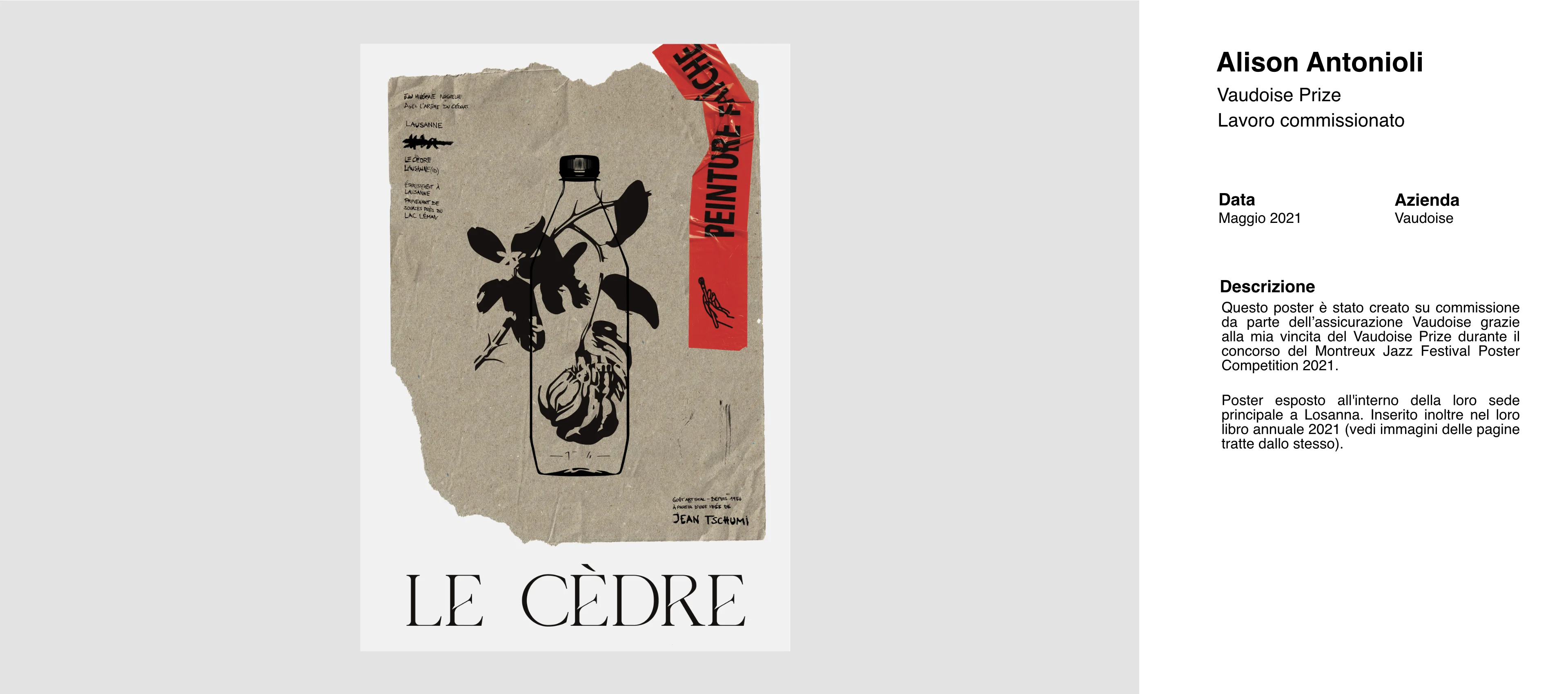 Poster "Le Cèdre" creato su commissione per Vaudoise Assicurazioni a seguito della vittoria del Vaudoise Prize, design di Alison Antonioli - doublea lab